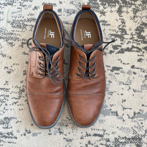 JF J.Ferrar Men's Brown Leather Oxfords - Picture 1 of 7